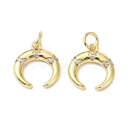 Brass Cubic Zirconia Charms, with Jump Ring, Long-Lasting Plated, Lead Free & Cadmium Free, Moon, Real 18K Gold Plated, 13.5x12.5x2.2mm(ZIRC-C022-19G)
