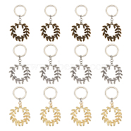12Pcs Olive Branch Wreath Pendant Keychain, for Men Car Gift Souvenirs Keychain, Mixed Color, 7.5cm(KEYC-NB0001-63)