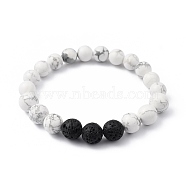 Natural Howlite & Lava Rock Beaded Stretch Bracelets, Round, Inner Diameter: 2 inch(5.2cm), Beads: 8.5mm and 10.5mm(BJEW-JB05414-05)