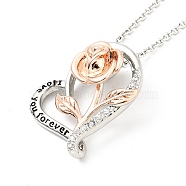 Clear Cubic Zirconia Heart with Rose Pendant Necklace, Two Tone Brass Jewelry for Women, Platinum & Rose Gold, Pedants: 23x21x8mm, 15.94 inch(40.5cm)(NJEW-F293-01E-RG)