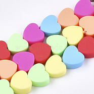 Handmade Polymer Clay Beads Strands, Heart, Mixed Color, 8~10x10~10.5x4~5.5mm, Hole: 1.2~1.5mm, about 40pcs/strand, 12~14 inch(CLAY-S092-23)