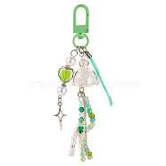 Jellyfish Glass & Acrylic Pendant Decorations, Wind Chime, with Alloy Swivel Snap Hooks Clasps, Light Green, 115mm(HJEW-TAC0034)