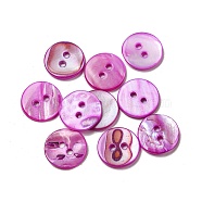Freshwater Shell Buttons, 2-Hole, Flat Round, Orchid, 15x1~2mm, Hole: 1.5~2mm(SHEL-C005-01B-02)