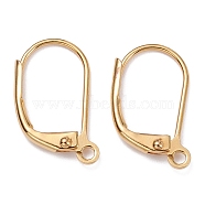 Brass Leverback Earring Findings, with Loop, Long-Lasting Plated, Real 18K Gold Plated, 15.5x10x1.5mm, Hole: 1.5mm, Pin: 0.7mm(X-KK-F824-007G)