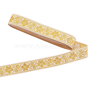 Ethnic Style Polyester Ribbon, Jacquard Ribbon, Tyrolean Ribbon, Flat, Gold, Heart Pattern, 3/4 inch(20mm), about 7.66 Yards(7m)/Roll(OCOR-WH079-91)