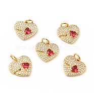 Brass Micro Pave Cubic Zirconia Pendants, with Jump Ring, Long-Lasting Plated, Lead Free & Cadmium Free & Nickel Free, Heart, Real 18K Gold Plated, 14x14x3mm, Jump Ring: 5x1mm, 3mm inner Diameter(KK-E015-12G)