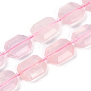 Natural Rose Quartz Beads Strands, Faceted, Rectangle, with Seed Beads, 21~22x15~17x7~8mm, Hole: 1mm, about 16~20pcs/strand, 15.35~15.75''(39~40cm)(G-B125-P08-01)