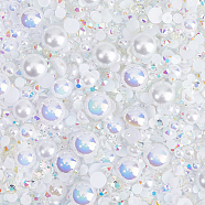 Resin Cabochons, Imitation Shell & Pearl, Half Round and Diamond, White, Half Round: 4~9.5x2~4mm, Diamond: 3~4.5x1~2.5mm.(RESI-WH0029-14A)