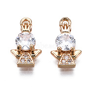 Brass Micro Pave Clear Cubic Zirconia Charms, Long-Lasting Plated, Cadmium Free & Lead Free, Angel, Light Gold, 13x7.5x3.5mm, Hole: 1.2mm(KK-S359-100-RS)