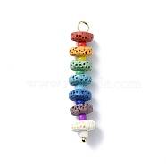 2Pcs Chakra Natural Lava Rock Dyed Pendants, Colorful Disc Charms with Seed Beads, with 304 Stainless Steel Loops, Golden, 42~43mm, Hole: 3mm(PALLOY-JF02528-01S)