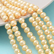 Baking Painted Pearlized Glass Pearl Round Bead Strands, Moccasin, 6~7mm, Hole: 1mm, about 145pcs/strand, 31.4 inch(X-HY-Q003-6mm-61)