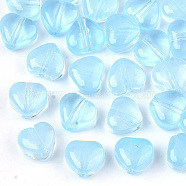 Transparent Spray Painted Glass Beads, Heart, Imitation Jelly, Deep Sky Blue, 6x6x4mm, Hole: 0.9mm(GLAA-N035-02-A06)