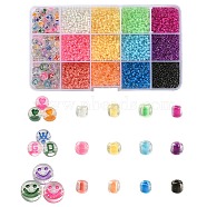 DIY Beads Jewelry Making Finding Kit, Inlcluing Flat Round Acrylic & Round Glass Seed Beads, Mixed Color, 3~10x2~4mm, Hole: 1~2mm, 281Pcs/box(DIY-YW0007-26)