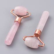 Natural Rose Quartz Massage Tools, Facial Rollers, with Rose Gold Brass Findings, 91~92x39~41x18mm(G-F697-G02)