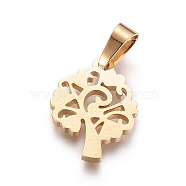 304 Stainless Steel Pendants, Tree, Golden, 16x13.4x1.3mm, Hole: 6x3mm(STAS-I130-11G)