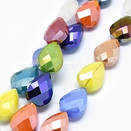 Electroplated Glass Beads Strands, Pearl Luster Plated, Faceted Teardrop, Mixed Color, 18x13x8mm, Hole: 1mm, about 20pcs/strand, 13.7 inch(EGLA-J105-M01)