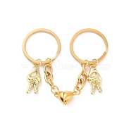 Alloy Yeah Gesture Pendant Keychains, Magnetic Heart Clasp Couple Keychain, Golden, 11.4cm(KEYC-JKC00425-02)