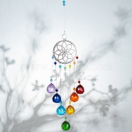 Crystals Chandelier Suncatchers Prisms Chakra Hanging Pendant, with Iron Cable Chains & Links, Glass Beads and Rhinestone, Flar Round, Platinum, 450mm(AJEW-Q142-01)