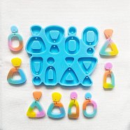 Trapezoid & Triangle & Flat Round Shape DIY Pendant Silicone Molds, Resin Casting Molds, For UV Resin, Epoxy Resin Jewelry Making, Deep Sky Blue, 97x117x7mm, Hole: 2.1mm, Inner Diameter: 11~29x11~30mm(DIY-M048-04)