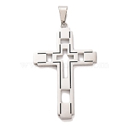 Non-Tarnish 304 Stainless Steel Big Pendants, Cross Charm, Religion, Stainless Steel Color, 55.5x36.5x1.8mm, Hole: 9x4mm(STAS-Z080-04P)