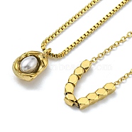 2Pcs 2 Style Plastic Oval & 304 Stainless Steel Nuggets Pendant Necklaces Set, Stackable Necklaces for Women, Golden, 14.76~16.61 inch(37.5~42.2cm), 1Pc/style(NJEW-K257-08G)