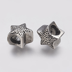 Ion Plating(IP) 304 Stainless Steel European Beads, Large Hole Beads, Star, Antique Silver, 11.5x11.5x9mm, Hole: 5mm(STAS-J022-078AS)