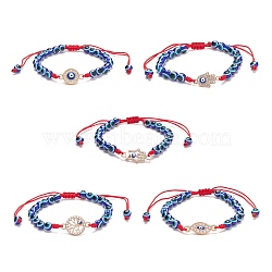 Crystal Rhinestone Link Bracelet, Resin Evil Eye Braided Adjustable Bracelet for Women, Evil Eye, Inner Diameter: 2~4-1/8 inch(5~10.3cm)(BJEW-JB08492)