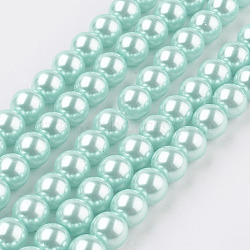 Eco-Friendly Dyed Glass Pearl Round Beads Strands, Grade A, Cotton Cord Threaded, Pale Turquoise, 10mm, Hole: 0.7~1.1mm, about 42pcs/strand, 15 inch(HY-A002-10mm-RB034N)