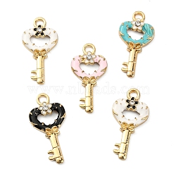 40Pcs 4 Colors Alloy Enamel Pendants, with Rhinestone, Light Gold, Heart Key, Mixed Color, 22.5x11x3.5mm, Hole: 2mm, 10pcs/color(ENAM-CJ0002-59)