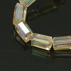 Electroplate Glass Beads, Full Rainbow Plated, Faceted, Cuboid, Light Goldenrod Yellow, 8x4x4mm, Hole: 1mm(EGLA-J023-8x4mm-07)