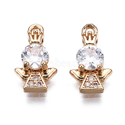 Brass Micro Pave Clear Cubic Zirconia Charms, Long-Lasting Plated, Cadmium Free & Lead Free, Angel, Light Gold, 13x7.5x3.5mm, Hole: 1.2mm(KK-S359-100-RS)