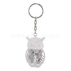 Brass Pendant Keychain, with Iron Split Key Rings, Platinum, Owl, 10.6cm(KEYC-JKC00725-01)