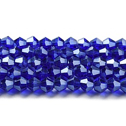 Transparent Electroplate Glass Beads Strands, Pearl Luster Plated, Faceted, Bicone, Dark Blue, 3.5mm, about 108~123pcs/strand, 12.76~14.61 inch(32.4~37.1cm)(GLAA-F029-3mm-C06)