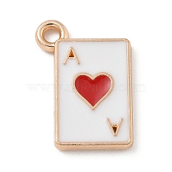 Alloy Enamel Pendants, Light Gold, Cadmium Free & Lead Free, Ace of Hearts Charm, White, 15.5x11x1.5mm, Hole: 1.5mm(ENAM-A008-05KCG-01)