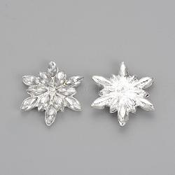 Brass Rhinestone Flat Back Cabochons, with Acrylic Rhinestones, Snowflake, Silver Color Plated, 28x24x5mm(RB-S065-04)