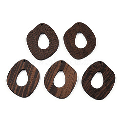 Natural Wenge Wood Pendants, Undyed, Irregular Oval Charms, Coconut Brown, 47.5x40x3.5mm, Hole: 2mm(WOOD-T023-59)
