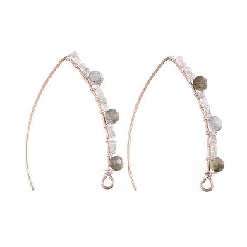 304 Stainless Steel Earring Hooks, Ear Wire, with Natural Labradorite Beads and Horizontal Loop, 42mm, 21 Gauge, Pin: 0.7mm