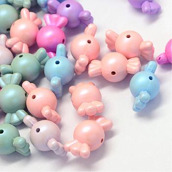 Rubberized Style Opaque Acrylic Beads, Candy, Mixed Color, 21x11.8x12mm, Hole: 1.5mm, about 350pcs/500g