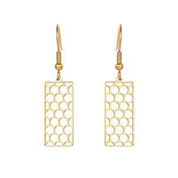 304 Stainless Steel Dangle Earring, Rectangle, Real 18K Gold Plated, No Size