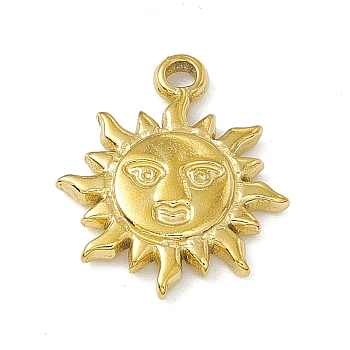 304 Stainless Steel Pendants, Sun with Human Face Charm, Golden, 17.5x15x2.5mm, Hole: 1.6mm