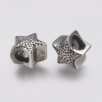 Ion Plating(IP) 304 Stainless Steel European Beads, Large Hole Beads, Star, Antique Silver, 11.5x11.5x9mm, Hole: 5mm