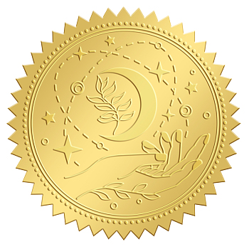 Self Adhesive Gold Foil Embossed Stickers, Medal Decoration Sticker, Palm, 5x5cm, 4pcs/sheet