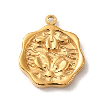 304 Stainless Steel Pendants, Octagon with Lotus Charms, Real 14K Gold Plated, 19x16x2.5mm, Hole: 1.5mm