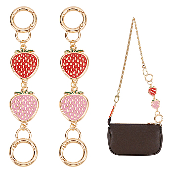 WADORN 2Pcs Alloy Enamel Strawberry Link Bag Handle Extenders, with Alloy Spring Gate Ring, Purse Making Supplies, Colorful, 14.1cm