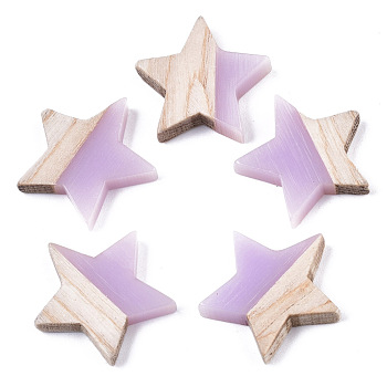 Resin & Wood Cabochons, Star, Lilac, 17.5x18x3.5mm