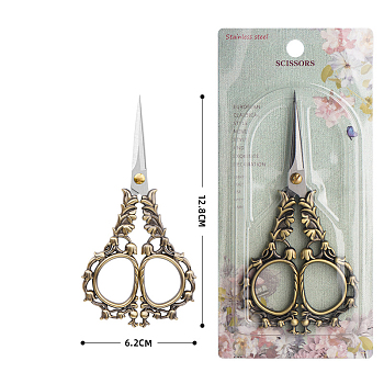 Stainless Steel Scissors, Embroidery Scissors, Sewing Scissors, with Zinc Alloy Handle, Antique Bronze & Stainless steel Color, 128x62mm
