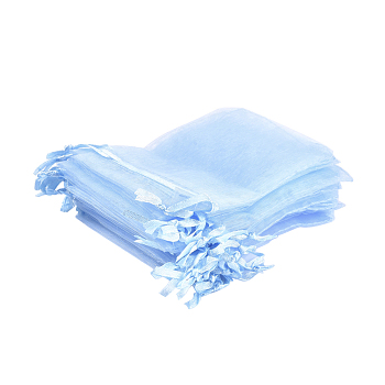 Organza Gift Bags, with Drawstring, Rectangle, Light Sky Blue, 12x10cm