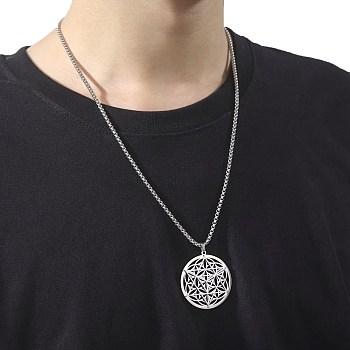 Stainless Steel Star of David Pendant Box Chain Necklaces for Men, Stainless Steel Color, 23.62 inch(60cm)