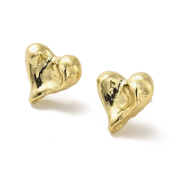 Heart Rack Plating Brass Stud Earrings, Cadmium Free & Lead Free, Real 18K Gold Plated, 17.5x19mm