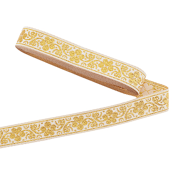 Ethnic Style Polyester Ribbon, Jacquard Ribbon, Tyrolean Ribbon, Flat, Gold, Heart Pattern, 3/4 inch(20mm), about 7.66 Yards(7m)/Roll